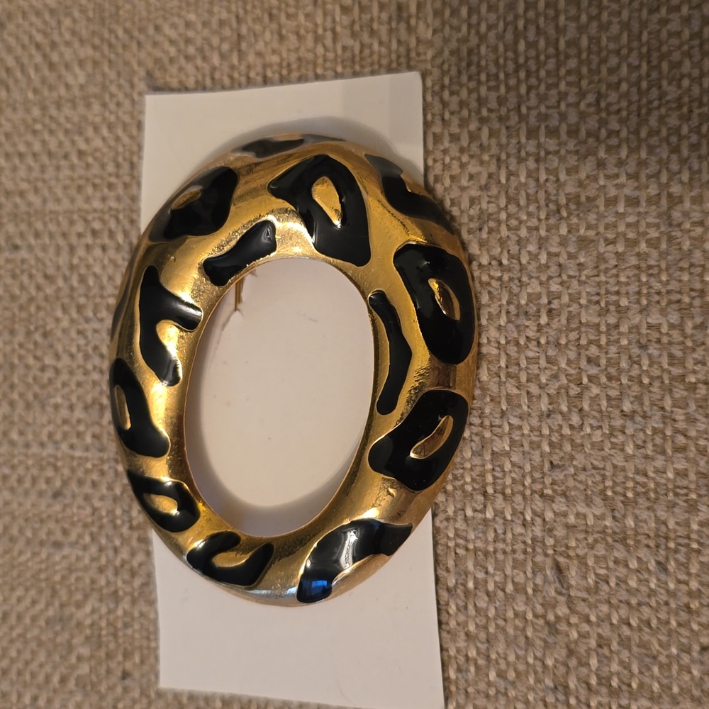 Vintage Gold and Black Leopard Print Decorative Brooch Pin